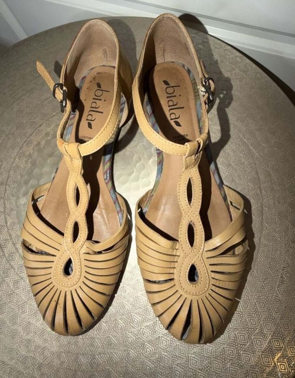 Biala Tan Leather T-Strap Sandals Size 37M